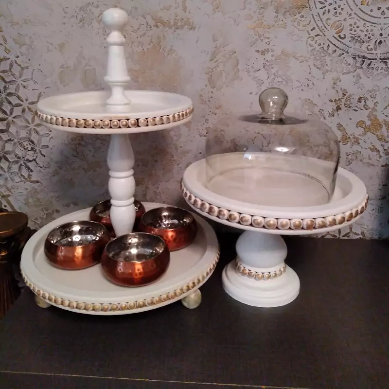 ظرف چوبی پذیرایی (استند چوبی دو طبقه وکیک خوری)