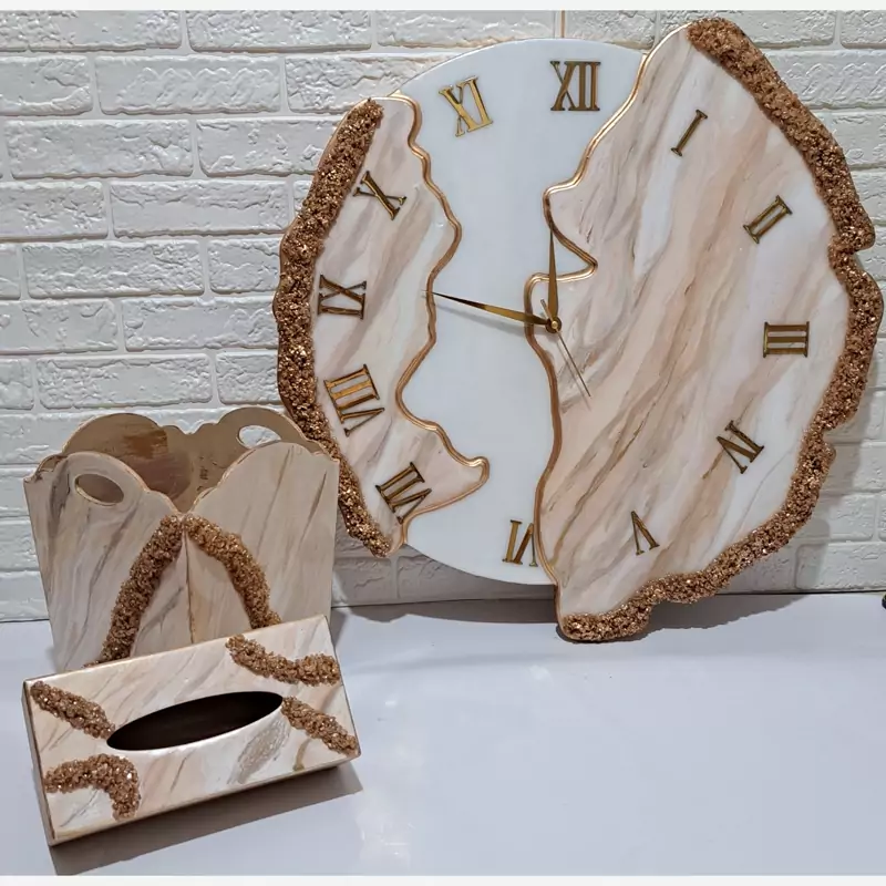 ساعت رزینی ۵۰ سانت ب همراه سطل و جادستمال