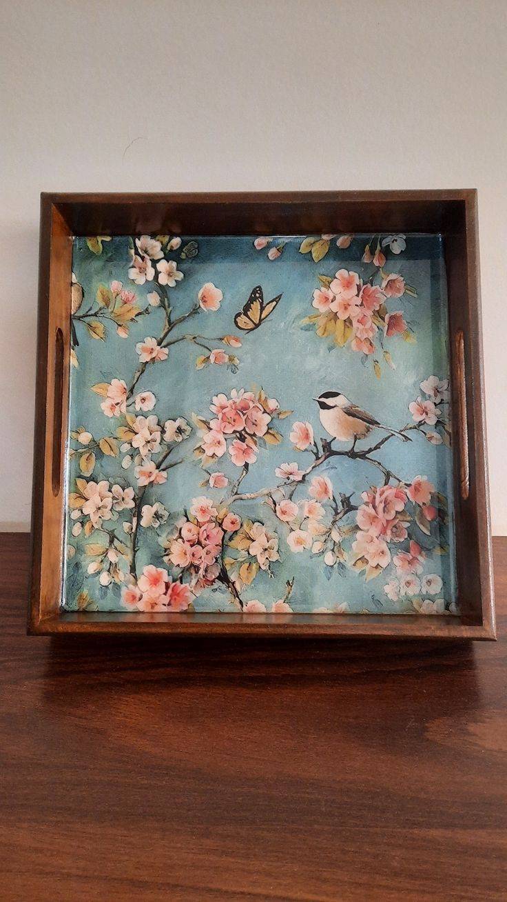 سینی چوبی طرح گنجشک ابعاد30,30